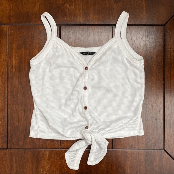 [XS] SHEIN Waffle Knit Button Front Knotted Cami Top | White - Picture 2 of 3